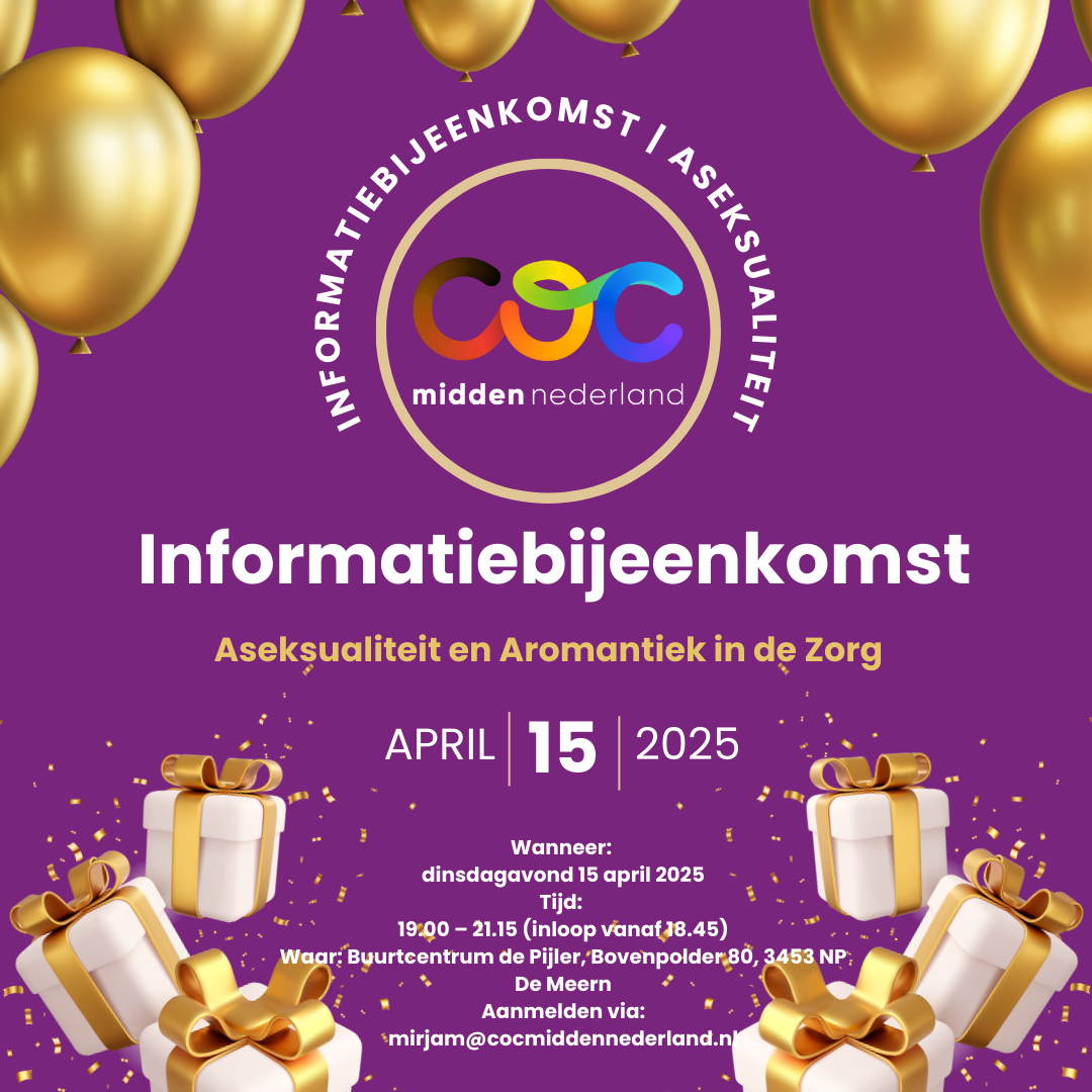 Programma 15 april 2025 Informatiebijeenkomst Aseksualiteit en Aromantiek bij COC Midden-Nederland